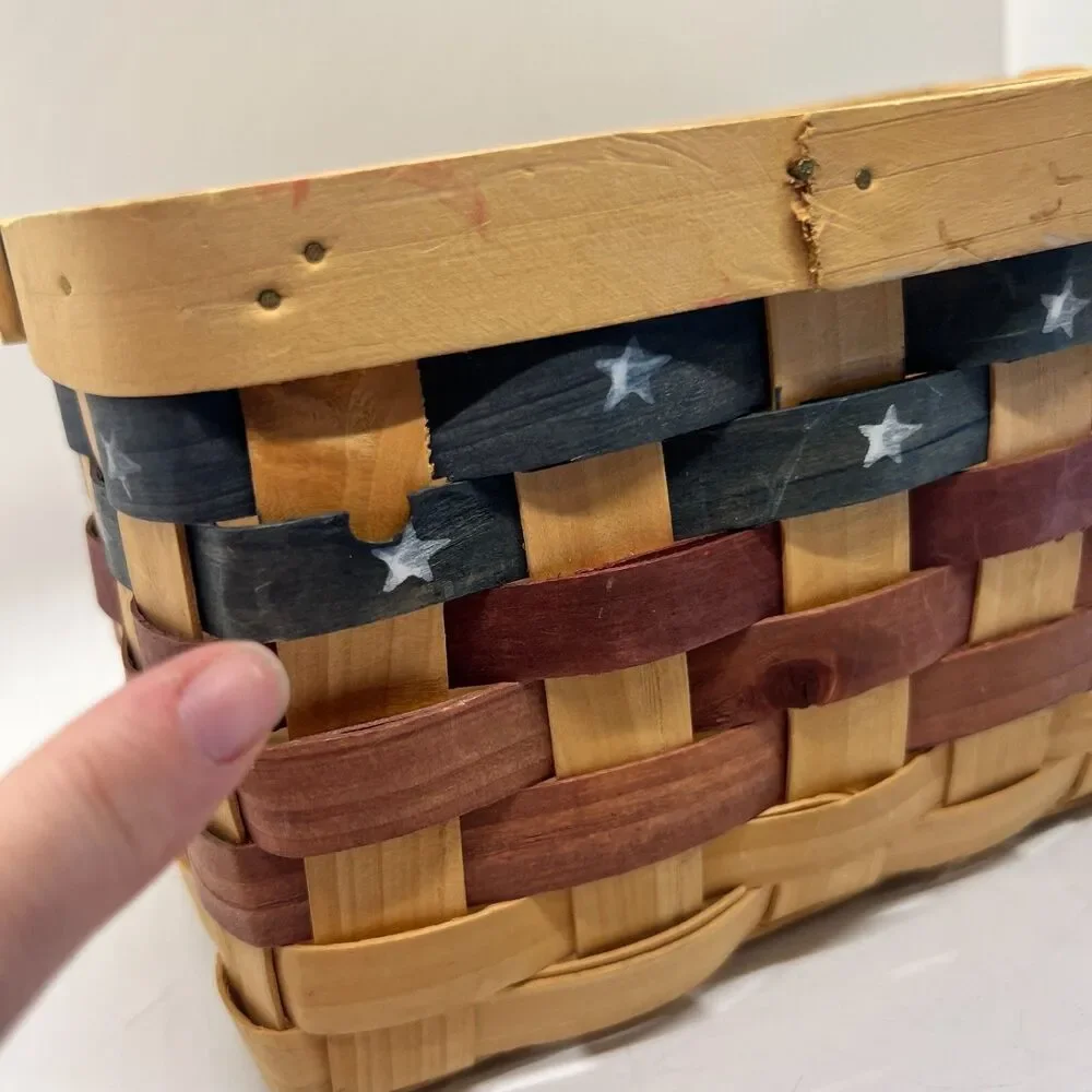 Country Woven Patriotic basket silverware caddy wine picnic usa wicker country